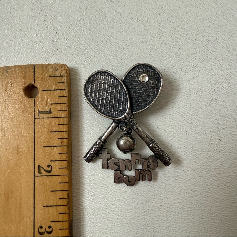 Vintage Tennis Racket Brooch Tennis Bum Rhinestone Tennis Ball Pin - Picture 4 of 5